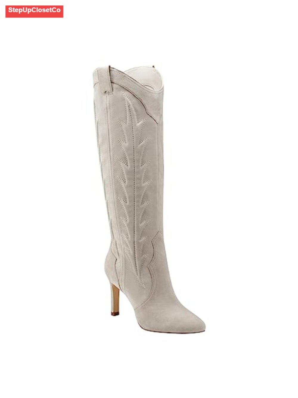 Western Embroidered Pointed Toe Stiletto Knee High Dress Boots